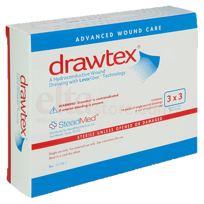 Drawtex Hydroconductive Wound Dressing w/ LevaFiber - 3x3 (Box of 10)